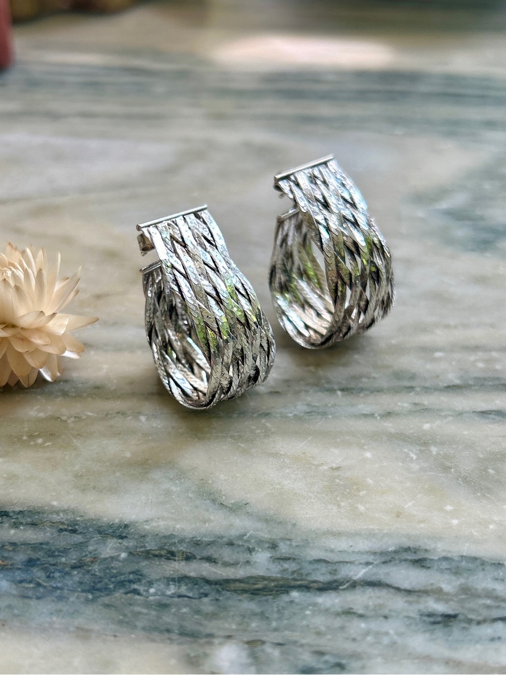 Woven Sterling Silver Hoop Earrings